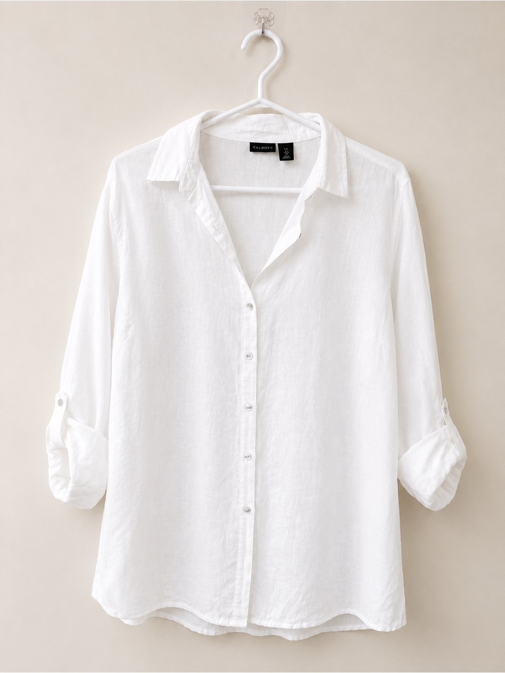 Tahari 100% Linen White Button-Up Shirt Plus Size 1X